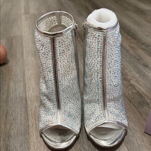 Madden Girl Silver Crystal Peep-Toe Booties